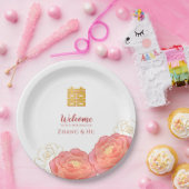 金ゴールドダブル中国のハピ結婚ネス ペーパープレート (パーティー)