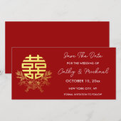 金ゴールドダブル幸福サークルフラワー結婚リース セーブザデート (正面/裏面)