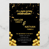 金ゴールドダブル2子供の誕生日パーティーお祝い 箔招待状 (正面)