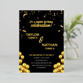 金ゴールドダブル2子供の誕生日パーティーお祝い 箔招待状 (立ち正面)