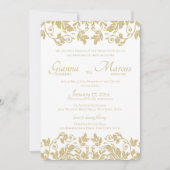 金ゴールドダマスウ結婚ムブレム 招待状 (正面)