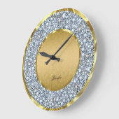 金ゴールドダマスクきらめく&ダイヤモンドグリッター – モノグラム ラージ壁時計 (傾斜)