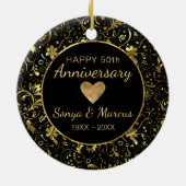 金ゴールドダマスクとハート セラミックオーナメント (裏面)