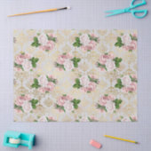 金ゴールドダマスクとピンクローズのデクページ 薄葉紙 (クラフト)