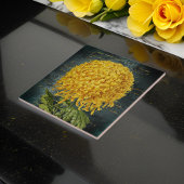 金ゴールドダマスクと手書きティール(緑がかった色)上のChrystanthemum タイル