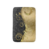 金ゴールドダマスクと渦巻き及びブラックダマスク バスマット (正面縦)