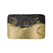 金ゴールドダマスクと渦巻き及びブラックダマスク バスマット (正面)