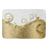 金ゴールドダマスクと渦巻き及びホワイトダマスク バスマット (正面)