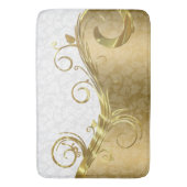 金ゴールドダマスクと渦巻き及びホワイトダマスク バスマット (正面縦)