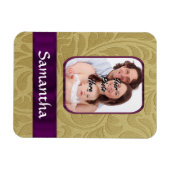 金ゴールドダマスクと紫リボン マグネット (横)