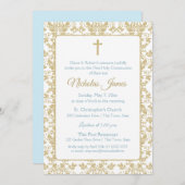 金ゴールドダマスクのブルーとの最初の交流 招待状 (正面/裏面)