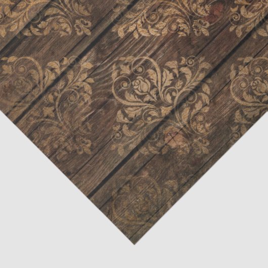 金ゴールドダマスクの茶色の木のデコページ 薄葉紙 (詳細)