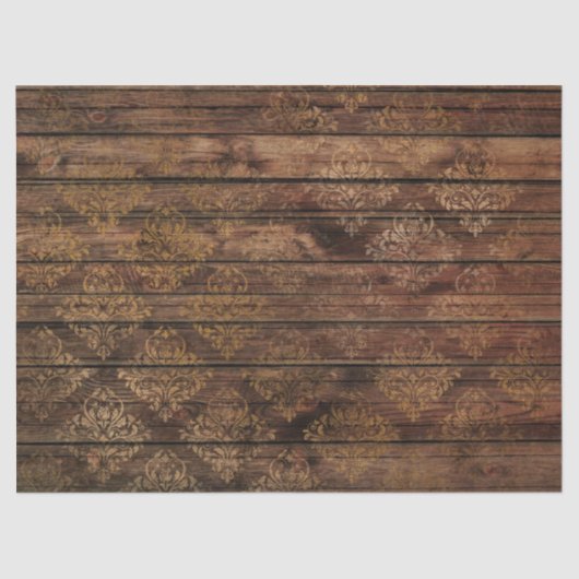 金ゴールドダマスクの茶色の木のデコページ 薄葉紙 (正面)