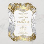 金ゴールドダマスクエレガントシルバーバラバースデーパーティー 招待状 (正面/裏面)