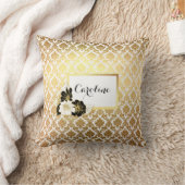 金ゴールドダマスクオンホワイト クッション (ブランケット)