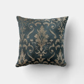 金ゴールドダマスクオン深いティール（緑がかった色） クッション (裏面)