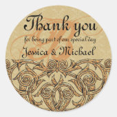 金ゴールドダマスクカスタムモノグラム結婚式の引き出物シール ラウンドシール (正面)