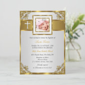 金ゴールドダマスククロスフォトバプテスマ《キリスト教》洗礼式や命名式2 招待状 (スタンド正面)