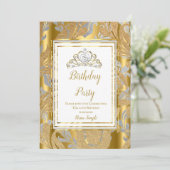 金ゴールドダマスクグレーティアラバースデーパーティー 招待状 (スタンド正面)