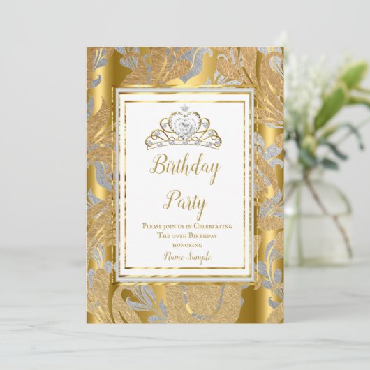 金ゴールドダマスクグレーティアラバースデーパーティー 招待状 (スタンド正面)
