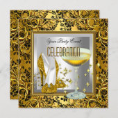 金ゴールドダマスクシルバーハイヒールシューズシャンパン 招待状 (正面/裏面)