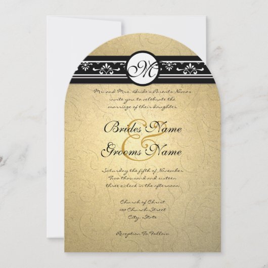 金ゴールドダマスクスワーズ結婚式招待状5 x 7 招待状 (正面)