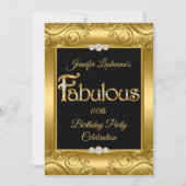 金ゴールドダマスクダイヤモンドファブラス誕生日パーティー 招待状 (正面)