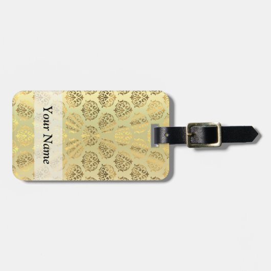 金ゴールドダマスクパターン ラゲッジタグ (正面横)