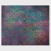 金ゴールドダマスクパープルピンクティール(緑がかった色) ラッピングペーパー (フラット)