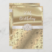 金ゴールドダマスクパールダイヤモンドホワイトサタン50th 招待状 (正面/裏面)