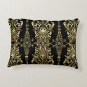 金ゴールドダマスクフローラシームレスパターンとアラベスク アクセントクッション (裏面)
