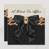 金ゴールドダマスクブラックタイフォーマル企業のパーティー 招待状 (正面/裏面)