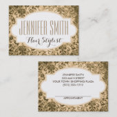 金ゴールドダマスクヘアドレッサーサロンアポイントメント 予約カード (正面/裏面)