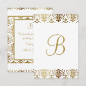 金ゴールドダマスクホワイトモノグラムエレガントシックありがとう サンキューカード (正面/裏面)