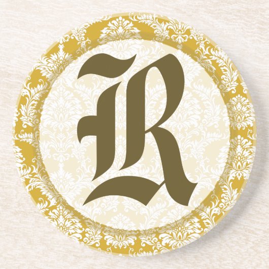 金ゴールドダマスクモノグラム結婚ズ記念日コースター コースター (正面)
