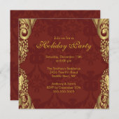 金ゴールドダマスクリスマスホリデーパーティ招待状 招待状 (正面/裏面)