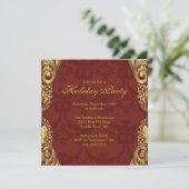 金ゴールドダマスクリスマスホリデーパーティ招待状 招待状 (スタンド正面)
