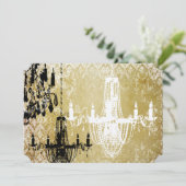金ゴールドダマスクヴィンテージシャンデリア結婚式招待状 招待状 (スタンド正面)