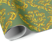 金ゴールドダマスク付き緑 ラッピングペーパー (ロールコーナー)