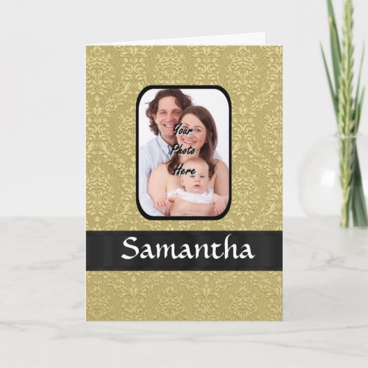 金ゴールドダマスク写真テンプレート カード (正面)