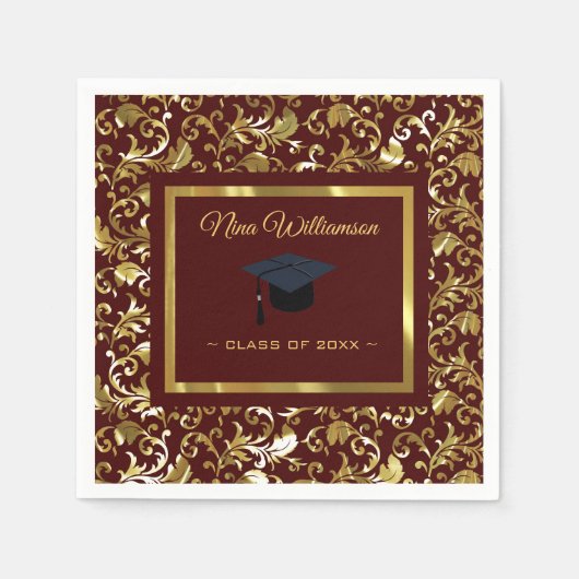 金ゴールドダマスク及びキャップ スタンダードカクテルナプキン (正面)