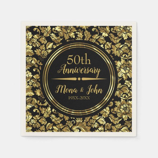 金ゴールドダマスク及び金ゴールド分周器 スタンダードカクテルナプキン (正面)