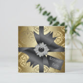 金ゴールドダマスク女性退職パーティー 招待状 (スタンド正面)