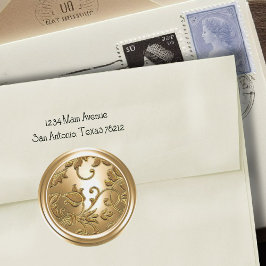 金ゴールドダマスク封筒用シール ラウンドシール