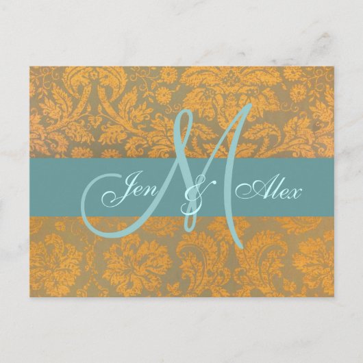 金ゴールドダマスク日付ポストカードの保存 | ブルー 案内ポストカード (正面)