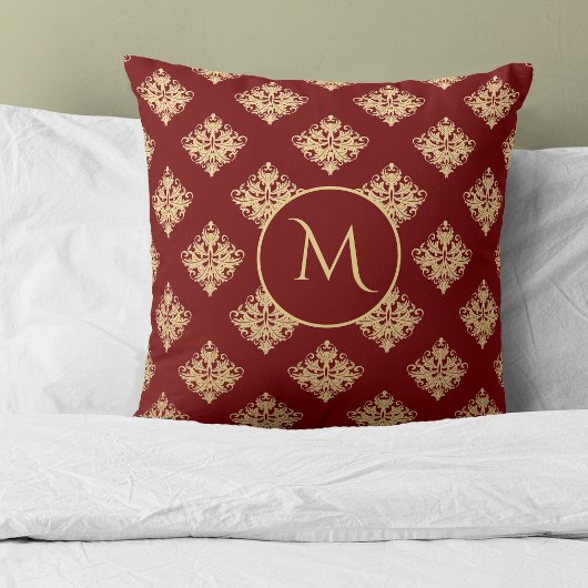 金ゴールドダマスク模様モノグラム(赤) クッション
