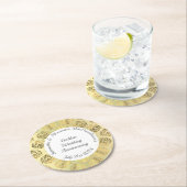 金ゴールドダマスク結婚ゴールデンアニバーズ ラウンドペーパーコースター (インサイチュ)