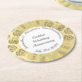 金ゴールドダマスク結婚ゴールデンアニバーズ ラウンドペーパーコースター (アングル)