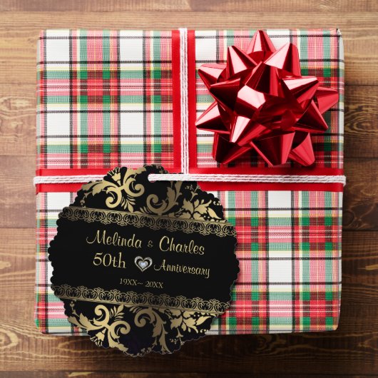 金ゴールドダマスク結婚・レース記念日 オーナメントカード (インサイチュ (ギフト))