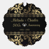 金ゴールドダマスク結婚・レース記念日 オーナメントカード (裏面)